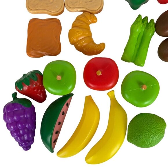 Plastic Play Food Set 35 Pieces Fruits Vegetables Cheese Bread Desserts Kitchen - Picture 3 of 8